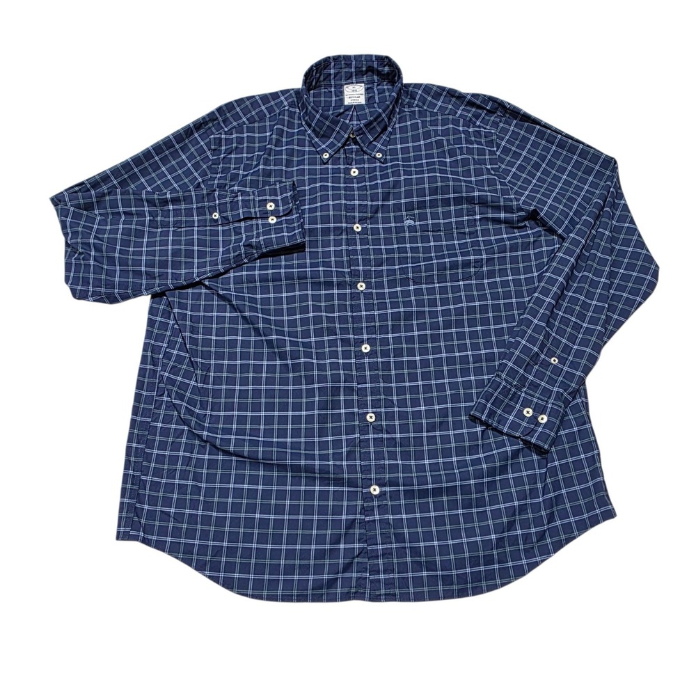 Brooks Brothers Regular Stretch Plaid Button Down Shirt Mens XL Blue Nylon
